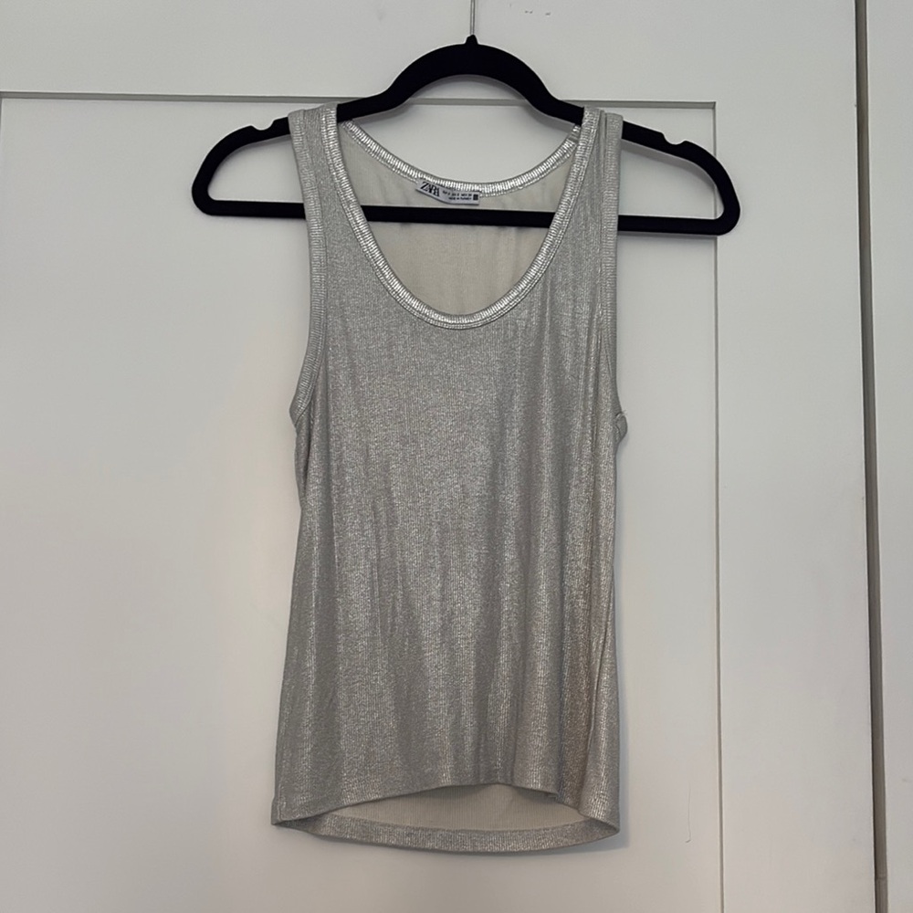 Zara Gray Fitted Asymmetrical Tank Top